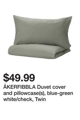 Ikea Åkerfibbla duvet cover and pillowcase(s), blue-green white/check, twin offer