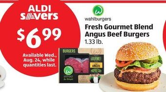 Aldi Wahlburgers fresh gourmet blend angus beef burgers offer