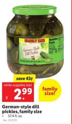 Lidl German-style dill pickles, family size offer