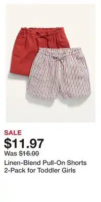 Old Navy Linen-blend pull-on shorts 2-pack for toddler girls offer