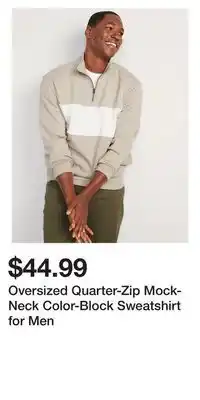 Old Navy Oversized quarter-zip mock-neck color-block sweatshirt for men offer
