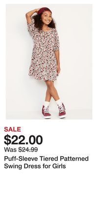 Old Navy Puff-sleeve tiered patterned swing dress for girls offer