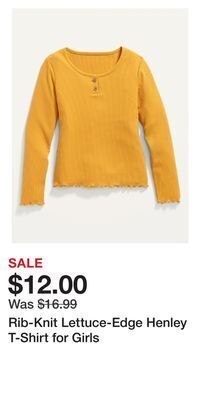 Old Navy Rib-knit lettuce-edge henley t-shirt for girls offer