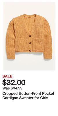 Old Navy Cropped button-front pocket cardigan sweater for girls offer