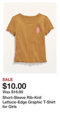 Old Navy Short-sleeve rib-knit lettuce-edge graphic t-shirt for girls offer