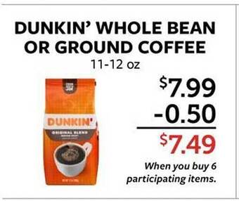 Fareway Dunkin' whole bean or ground coffee offer