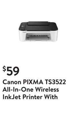 Walmart Canon pixma ts3522 all-in-one wireless inkjet printer with print, copy and scan features offer