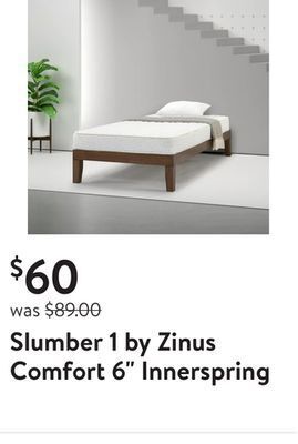Walmart Slumber 1 by zinus comfort 6" innerspring mattress, twin offer