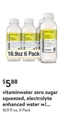 Walmart Vitaminwater zero sugar squeezed, electrolyte enhanced water w/ vitamins, lemonade drinks offer