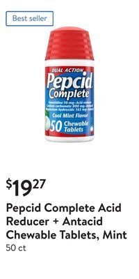 Walmart Pepcid complete acid reducer + antacid chewable tablets, mint offer