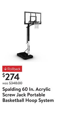Walmart Spalding 60 in. acrylic screw jack portable basketball hoop system offer