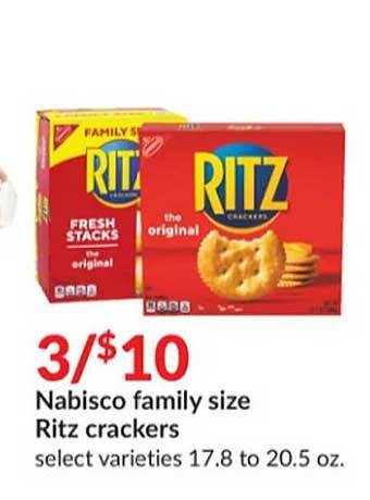 Hy-Vee Nabisco family size ritz crackers offer