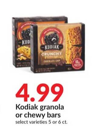 Hy-Vee Kodiak granola or chewy bars offer