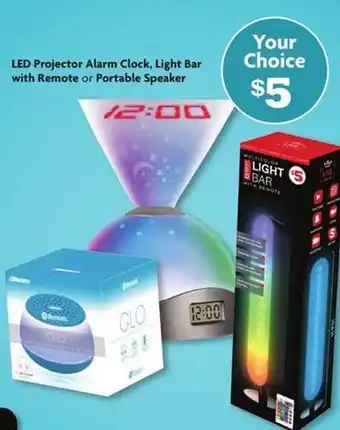Family Dollar Led projector alarm clock light bar whit remote or portable speaker offer