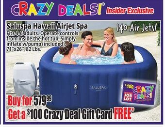 Ocean State Job Lot Bestway saluspa 71" x 26" hawaii hot tub spa with air jets offer