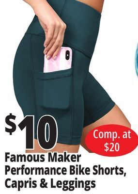 Ocean State Job Lot Famous maker performance bike shorts, capris & leggings offer