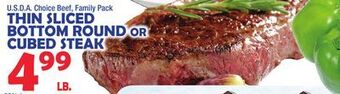 Bravo Supermarkets Thin sliced bottom round or cubed steak offer