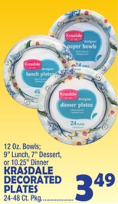 Bravo Supermarkets Krasdale decorated plates 24-48 ct. pkg. offer