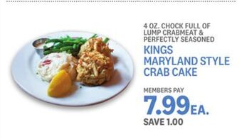 Kings Food Markets Kings maryland style crab cake offer