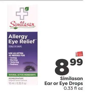 Weis Markets Similasan ear or eye drops offer