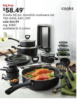 JC Penney Cooks 30-pc. nonstick cookware set offer