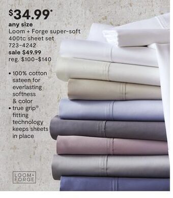 JC Penney Loom + forge super-soft 400tc sheet set offer