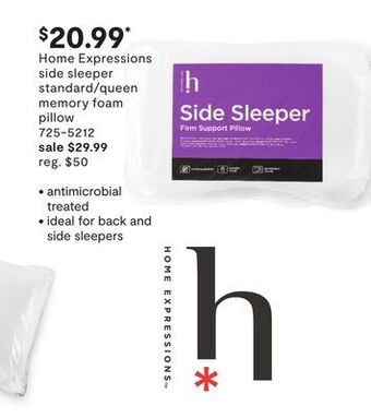 JC Penney Home expressions side sleeper standard/queen memory foam pillow offer