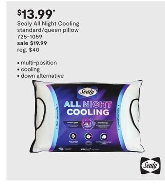 JC Penney Sealy all night cooling standard/queen pillow offer