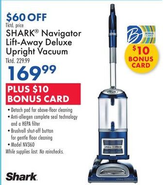 Boscov's Shark® navigator lift-away deluxe upright vacuum offer