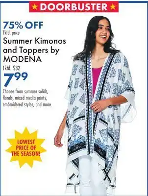Boscov's Summer kimonos and toppers by modena offer