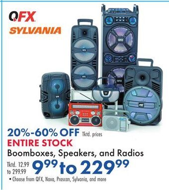 Boscov's Entire stock boomboxes, speakers, and radios offer