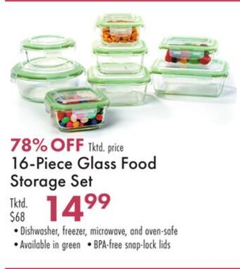 Boscov's 16-piece glass food storage set offer