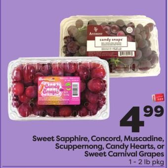Weis Markets Sweet sapphire, concord, muscadine, scuppernong, candy hearts, or sweet carnival grapes offer