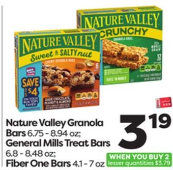 Weis Markets Nature valley granola bars 6.75-8.94 oz general mills treat bars 6.8-8.48 oz fiber one bars 4.1-7 oz offer