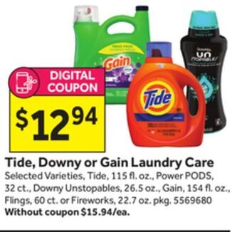 Stop&Shop Tide, downy or gain laundry care offer