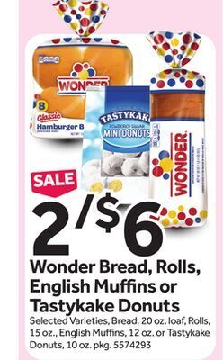 Stop&Shop Wonder bread, rolls, english mu ns or tastykake donuts offer