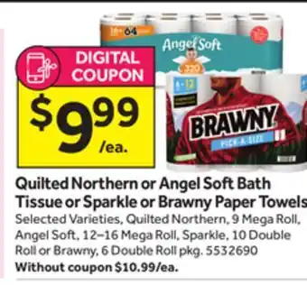 Stop&Shop Quilted northern or angel soft bath tissue or sparkle or brawny paper towels offer