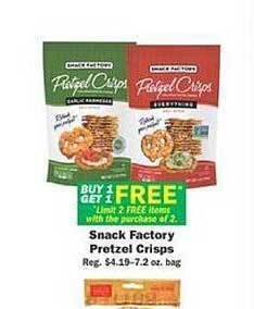 Schnucks Snack factory pretzel crisps offer