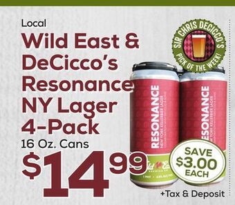 DeCicco & Sons Wild east & decicco's resonance ny lager 4-pack offer