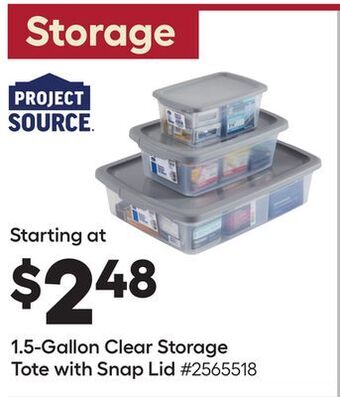 Lowe's 1.5-gallon clear storage tote with snap lid offer