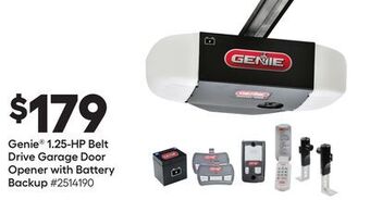 Lowe's Genie® 1.25-hp belt drive garage door opener with battery backup offer