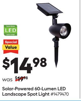 Lowe's Solar-powered 60-lumen led landscape spot light offer