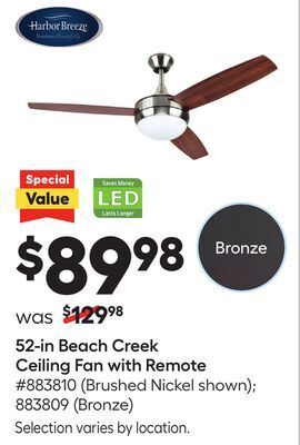 Lowe's 52-in beach creek ceiling fan with remote offer