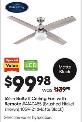 Lowe's 52-in boltz ii ceiling fan with remote offer