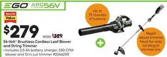 Lowe's 56-volt g brushless cordless leaf blower and string trimmer offer