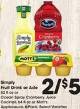 Kroger Simply Fruit Drink or Ade offer