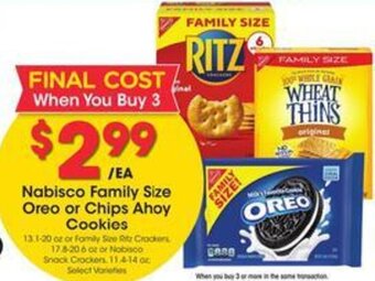 Kroger Nabisco Family Size Oreo or Chips Ahoy Cookies offer
