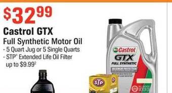 AutoZone Castrol gtx full synthetic motor oil offer