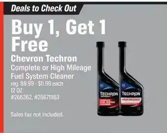 AutoZone Chevron techron complete or high mileage fuel system cleaner offer