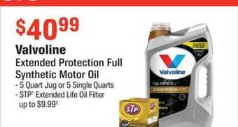 AutoZone Valvoline extended protection full synthetic motor oil offer